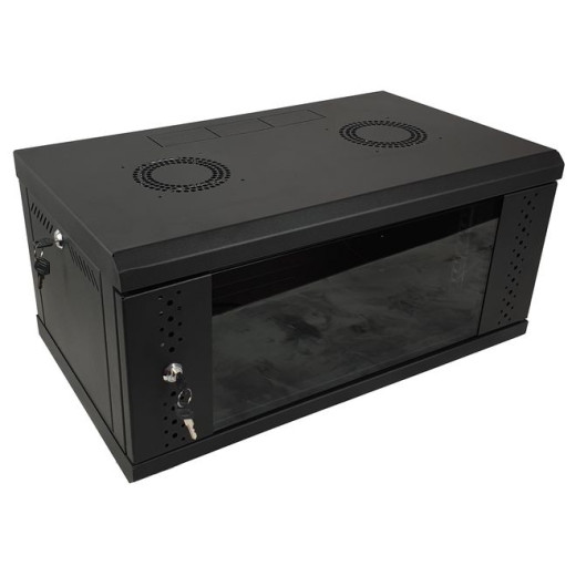 Монтажна шафа 6U, 600х350х370 (Ш*Г*В), скло, чорна - ES-Е635B