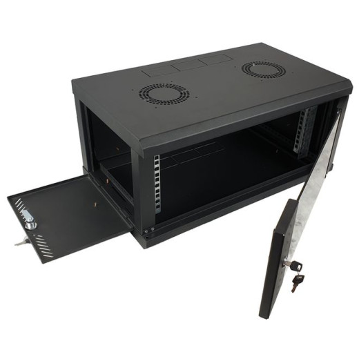 Монтажна шафа 6U, 600х350х370 (Ш*Г*В), скло, чорна - ES-Е635B
