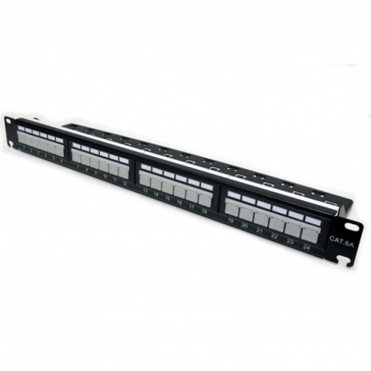 Патч-панель 19" 24xRJ-45 UTP, кат. 6А, із заднім організатором з пластиковими фіксаторами, LW - LW-PP74