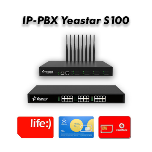 Yeastar S100, ip атс, 100 sip, модульне розширення: 16 FXO/FXS, 8 GSM, 2 E1/T1 - S100